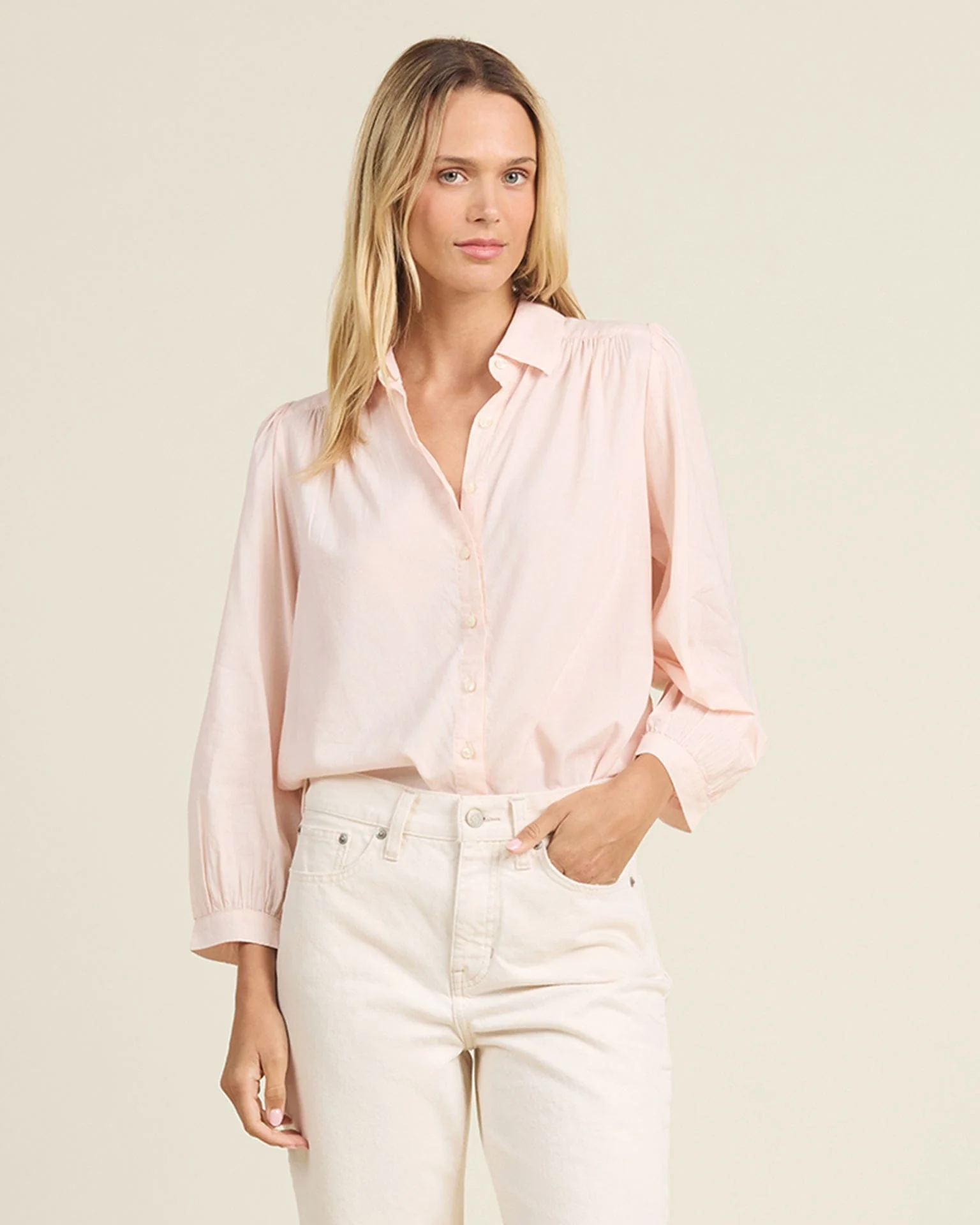 Zola Blouse in Pink Micro Stripe